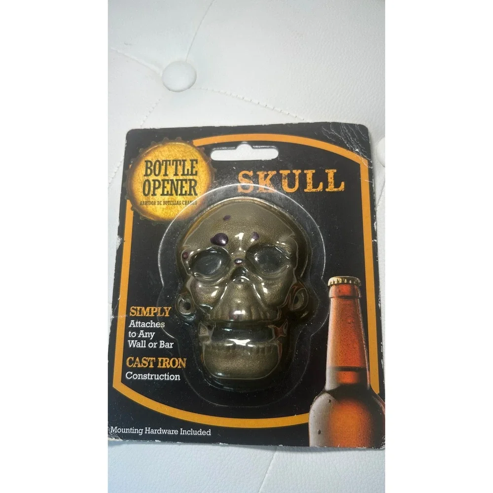 Skull Wall Mount‎ Bottle Opener Cast Iron Bronze Gothic Barware Crow Bolt NEW